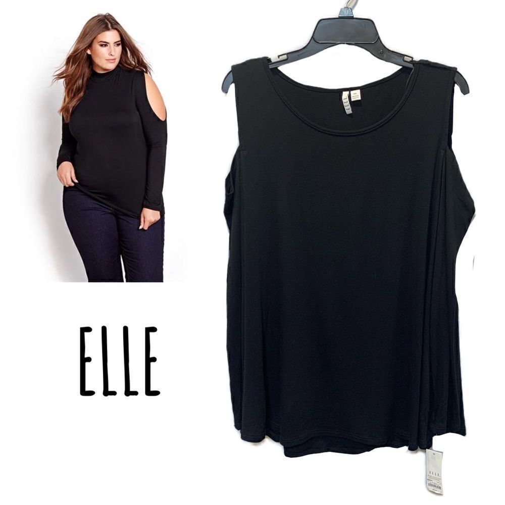 NWT ELLE XXL black Long sleeve peep shoulder lightweight/breathable top